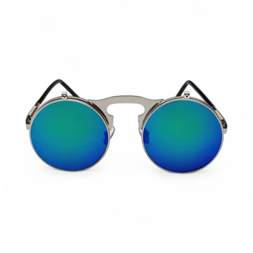 Vintage Steampunk Flip Sunglasses Retro Round Metal Frame Sun Glasses